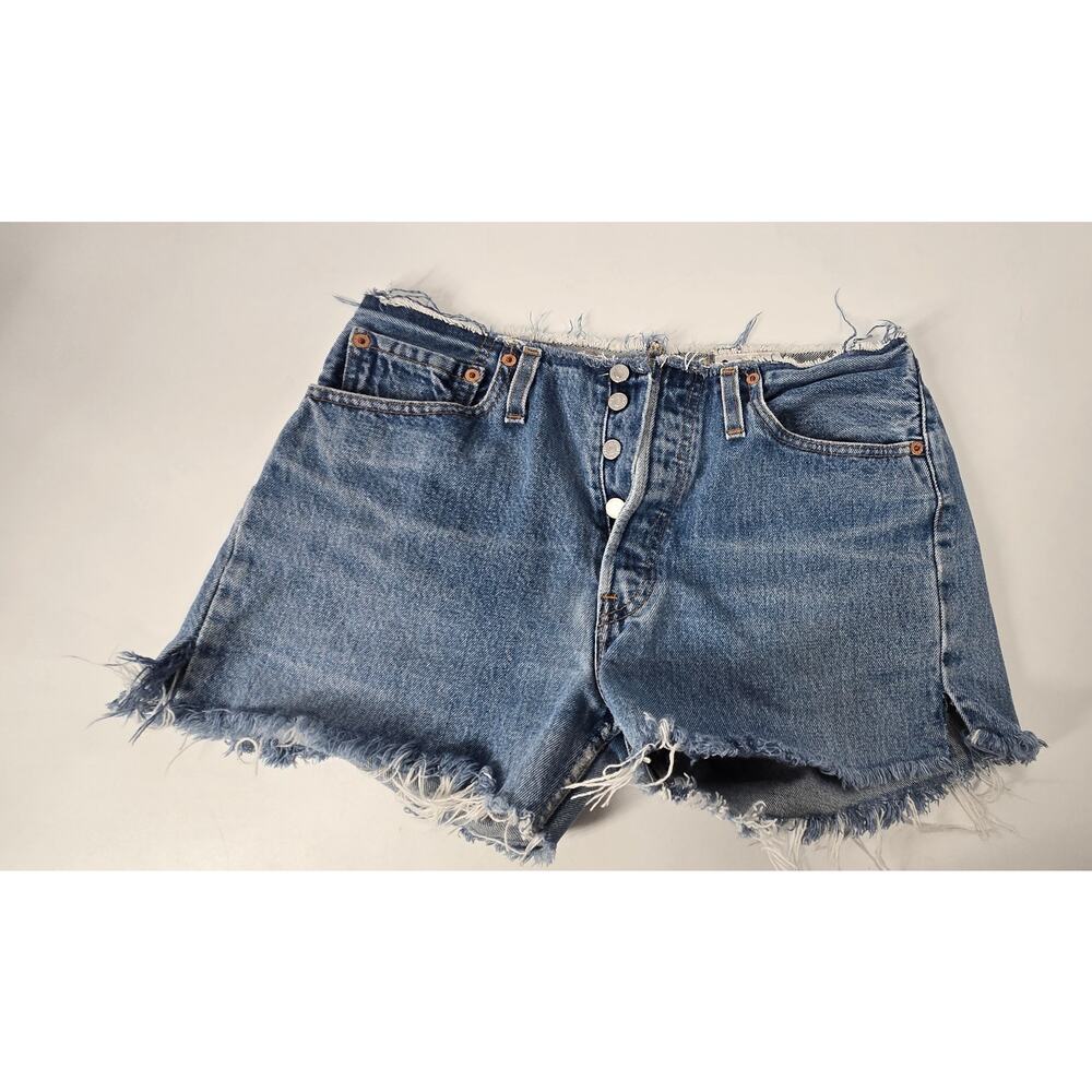 American Groove Y2K Cutoff Denim Jean Shorts Raw Hem Waist 30x12 Button Fly